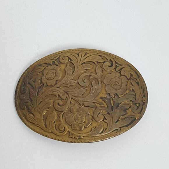Floral Print Belt  Buckle Unisex Brown - Picture 1 of 3